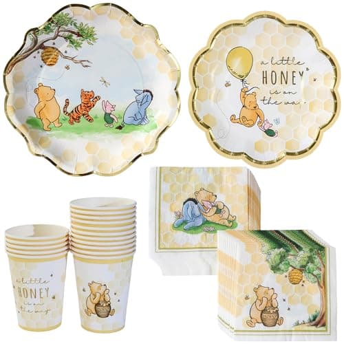 Kate Aspen Honey Bear 78-Piece Winnie Baby Shower Plates and Cups and Napkins Sets for 16 Guests, Classic Winnie Baby Shower Decorations Boy or Girl, Party Paper Plates & Party Supplies