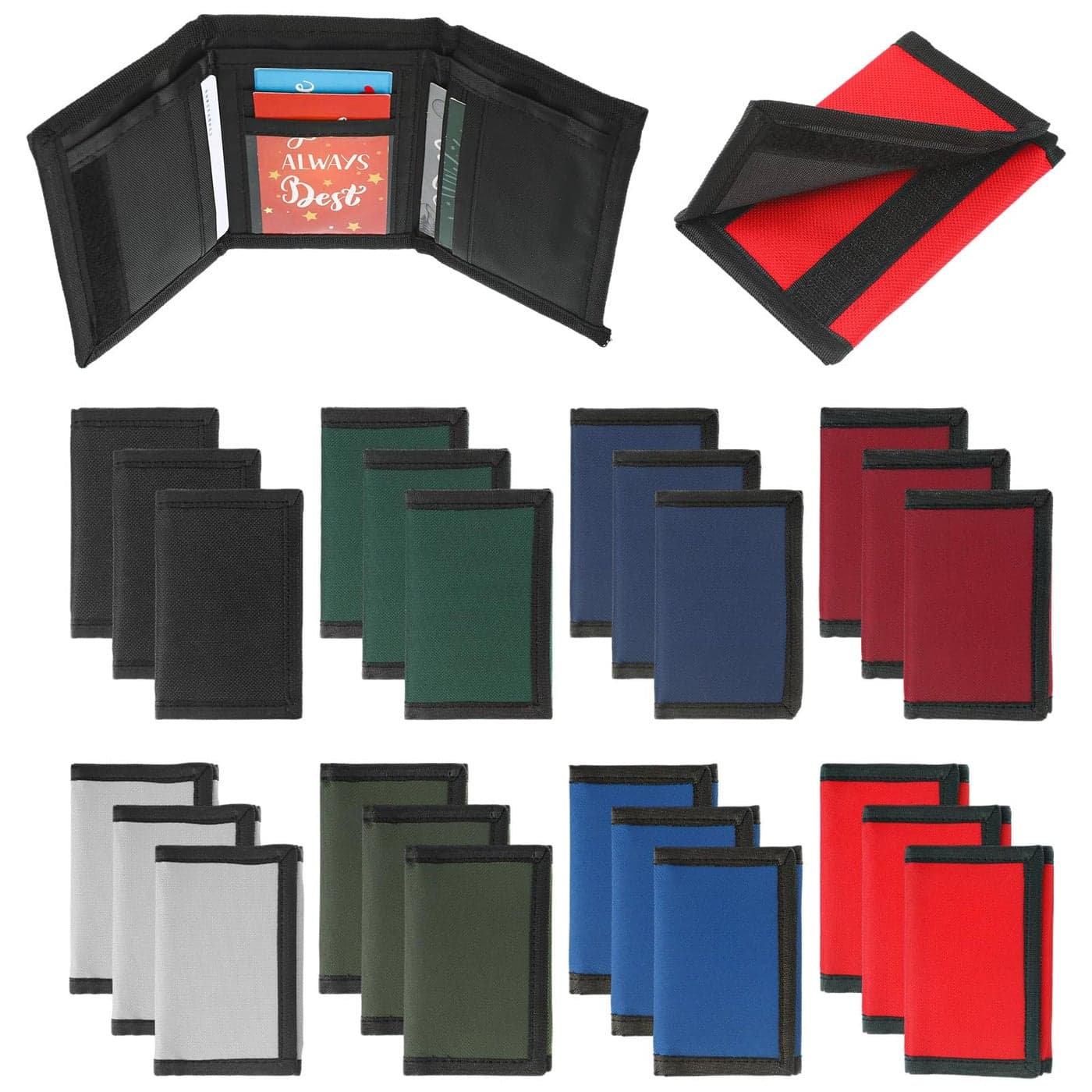 Aliceset 24 Pcs Kids Wallets Bulk Trifold Nylon Wallets for Men with Sticker Kids Canvas Purse for Boys Girls Children Bulk Gifts for Sports Birthday GiftClassic Colors