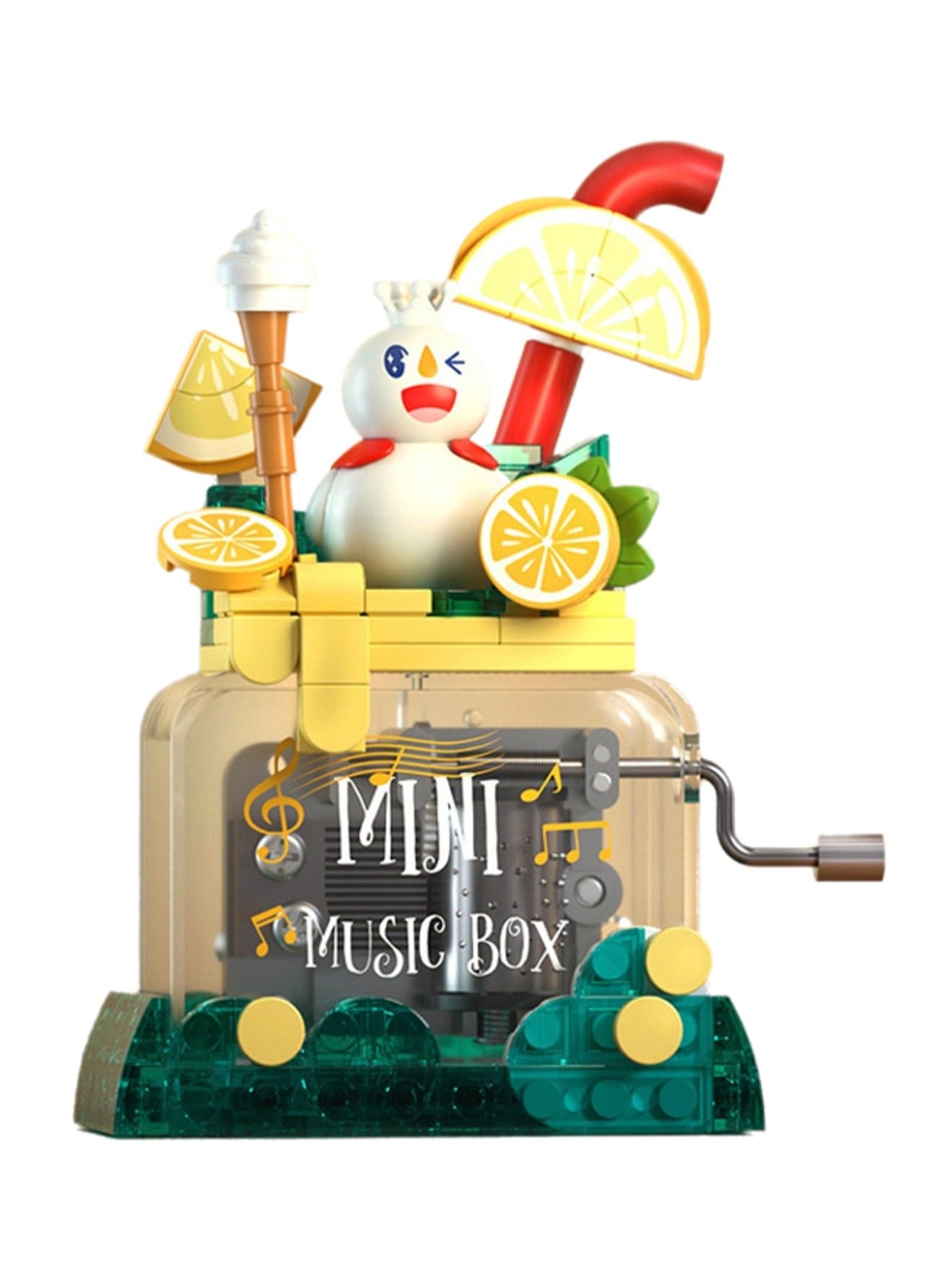 Snowman Lemon Hand-Cranked Music Box Model Set Creative Diy Simulation Collection Building Assembly Toys Children Adult Home Decoration