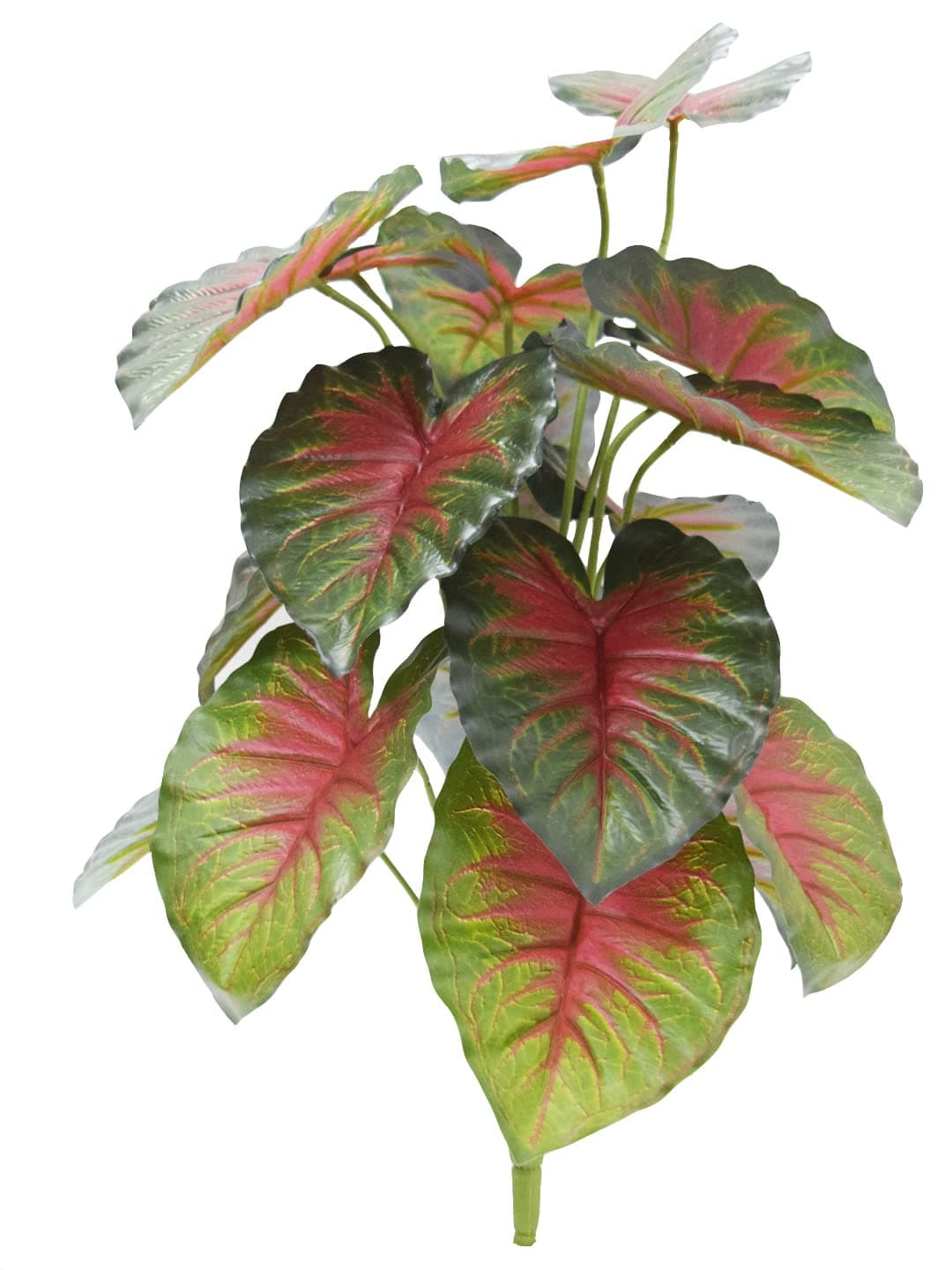 Fourwalls Beautiful Artificial Miniature PVC Silk Plant with Big Leaves and Without Pot (18 Leaves, 65 cm Tall, Multicolour) (Green)