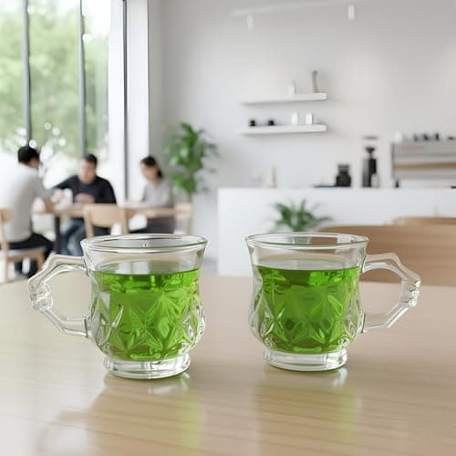 Mevanta Premium Glass Tea and Coffee Cup 180ML Set of 6 Transparent Glass Cups Set for Milk Cup, Hot/Cold Drinks Cups, Herbal Tea, Green Tea, Lemon Tea Cup Set for Ideal Gift Uses (6, BX-01)