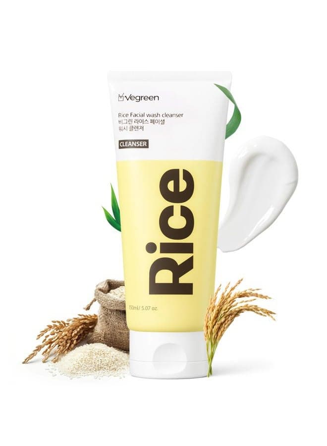 Rice Face Wash Mild Foaming Facial Cleanser for Dry Skin | pH Balancing Hydrating Facial Cleanser Face Wash for All Skin Types | Moisturizing Face Cleaner for Skin Brightening 5.07 fl oz
