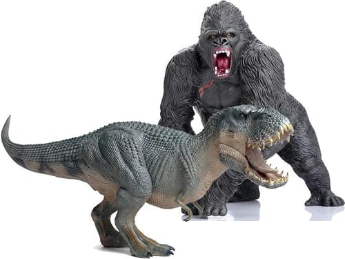 GeminiGenius Gorilla Toys Tyrannosaurus Rex Dinosaur World Toys Stand Up with Movable Jaw Gorilla Action Figurine Gift for Kids