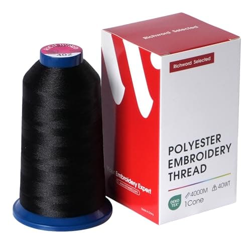 Poolin Embroidery Machine Thread Richword Selected Black 4000M 40WT Polyester Thread Single Spool for Home and Commercial Embroidery Machines 0402