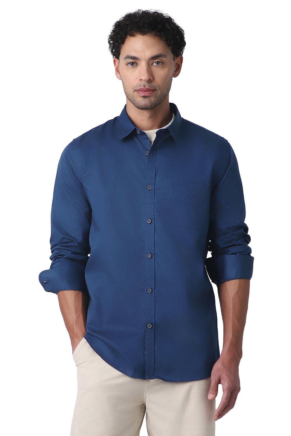 Peter England Men Cotton Solid Slim Fit Full Sleeve Casual Shirt | Navy, 42