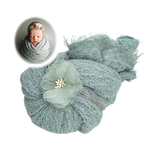 Orraphtstu 2Pcs Props for Newborn Photoshoot Mohair Wrap Headband Baby Photo Posing Photography Knit Textured Stretchy (Wrap only, Green)