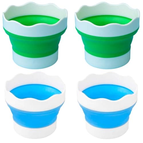 4 PCS Collapsible Paint Brush Washer Multifunctional Collapsible Bucket Foldable Water Cup Portable Silicone Washing Bucket Brush Holder Mini Foldable Washing Buckets for Watercolor Oil Painting