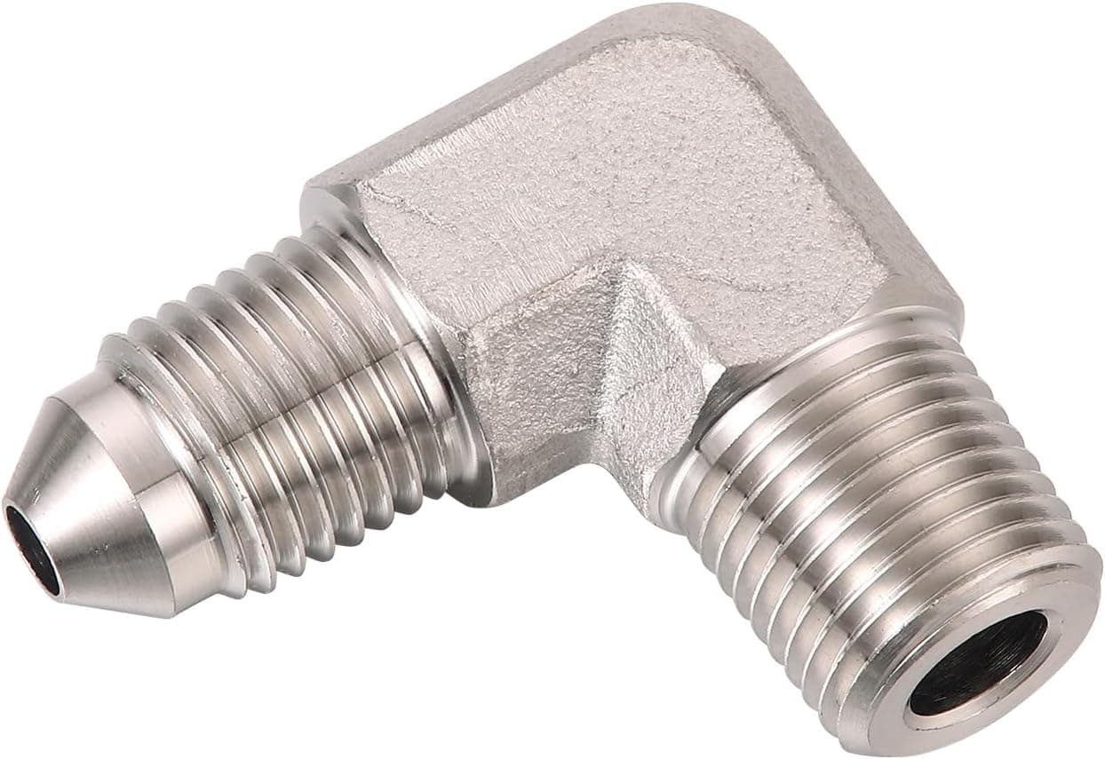 Podavelle 3AN Male Flare to 1/8 NPT Pipe Male 90 Degree Stainless Steel Fitting Adapter Union Connector