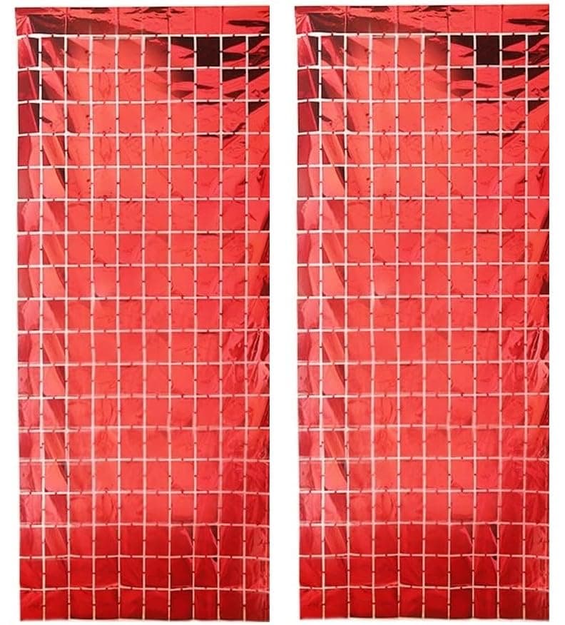 AMFIN® (Pack of 2) Square Foil Curtains for Birthday Decoration Photo Booth Props Backdrop Baby Shower Bachelorette Party Decorations (Red)