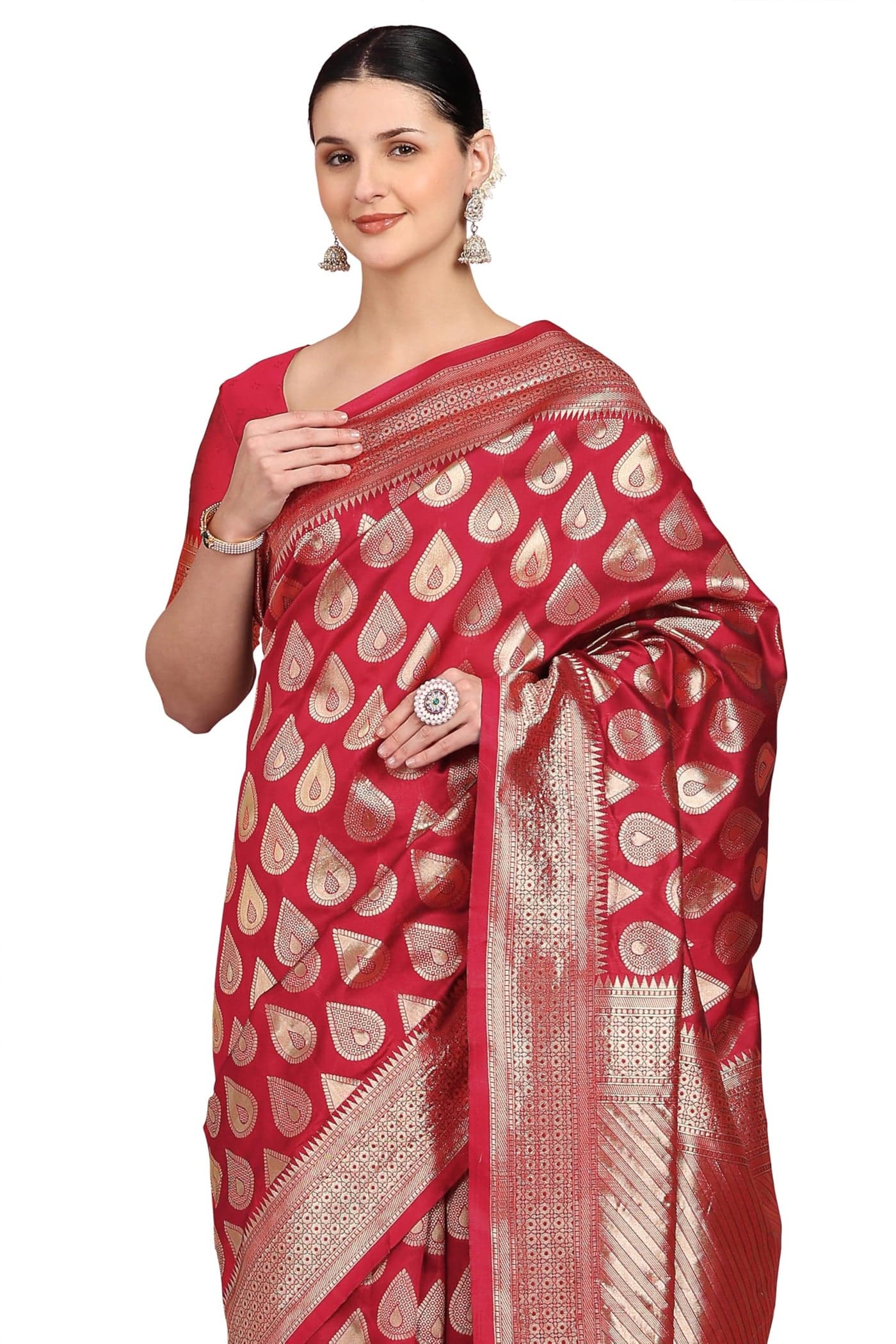Subham Women's Silk Cotton Kanjivaram Soft Saree with Blouse Piece | Jacquard Design Banarasi Sarees | Golden Zari (45603 - Red)