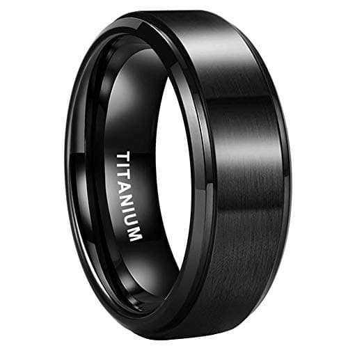 TUTISS 8mm Black Titanium Rings for Men Women Engagement Wedding Bands Matte Finish Stepped Beveled Edges Comfort Fit Size 12