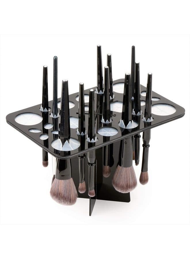 Makeup Brushes Drying Rack, Collapsible 28 Slot Brush Holder Stand Tree Tray Support Display for Artist Acrylic Nail Brushes Paintbrushes Makeup Lovers, Black