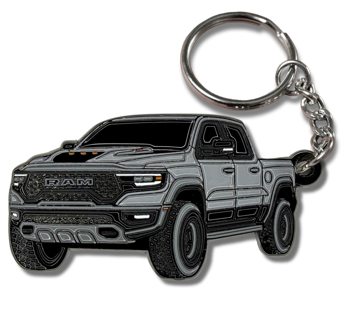 FOUR WHEEL BEAST Dodge RAM Keychain 1500 Accessories - Officially Licensed - Ram 2500 Toy Truck Key Chain 2019-2025 (Silver)