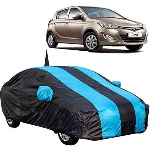 The Autostory 190 Taffeta Water Resistant Car Body Cover Compatible with Hyundai I20 Old Model (2008 to 2014) with Mirror & Antenna Pockets (Teak/Navy Blue)