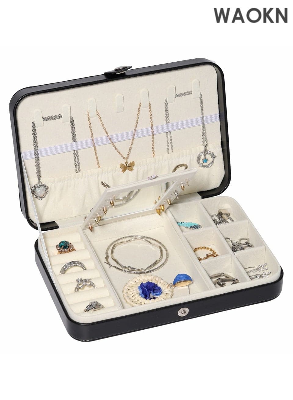 Travel Jewelry Box, Small Jewelry Box for Women Storage, Jewelry organizers and storage,Portable Jewelry Case for Necklace Earring Rings Bracelets(Black)