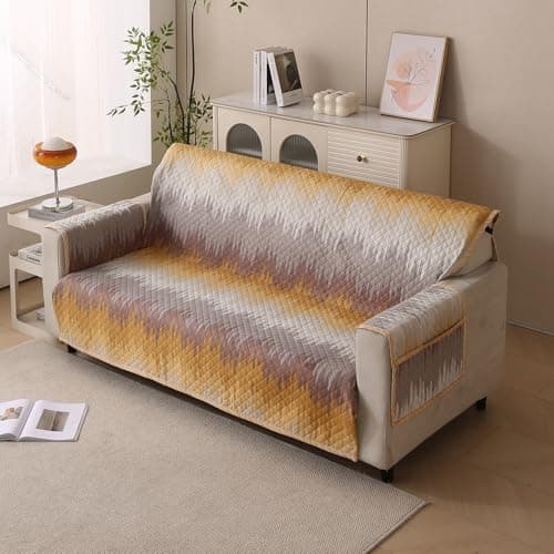 House of Quirk Polyester Sofa Cover Mat - Anti-Slip, Reversible Couch Protector for Pets - Machine Washable Furniture Protector (Gold Tide, 175x170cm, Three Seater)