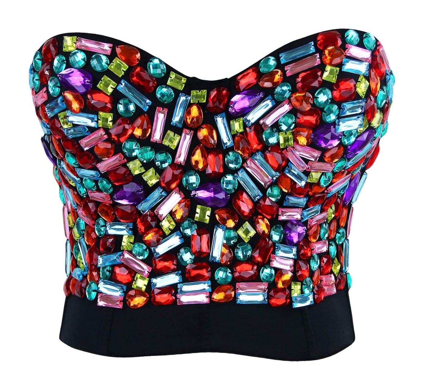 Charmian Women's Colorful Rhinestone Push Up Bra Clubwear Party Bustier Crop Top Valentines Bra Top Black Medium