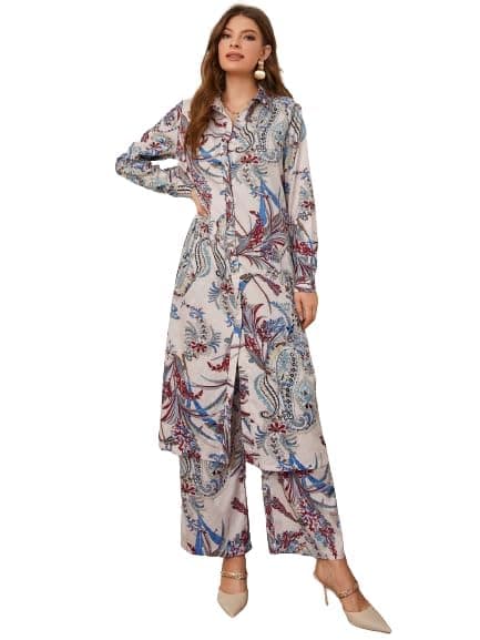 DHRUVI Trendz Womens Rayon Printed Co-Ord Set Regular Fit Ethnic Set-8 (Dt-K-W1716&Tr812_Off White_XL)
