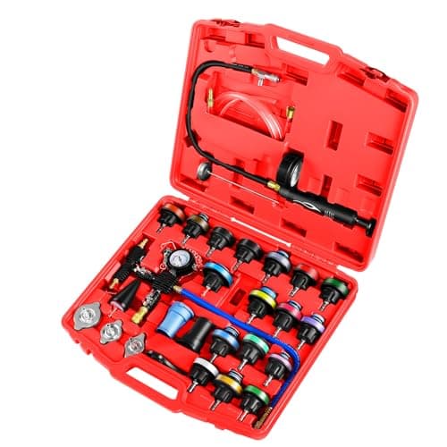 JIFETOR Radiator Coolant Pressure Tester Vacuum Refill Tool Kit, 28PCS Automotive Cooling System Leak Test and Pneumatic Purge Fill Set with Testing Adapter Caps Universal for Airlift Car Auto Truck