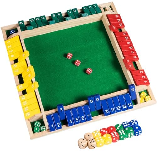 Upgraded 1654 Shut The Box Dice Game 4 PlayerColorful Wooden Close The Box Game with 15 Numbers 16 Dices Tabletop Math Board Game Kids Adults