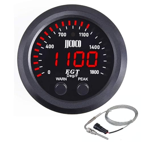ZHSYMX Exhaust Gas Temperature EGT Gauge Kit 2‑1/16in 52mm Ultra Thin 0‑1800℉ Red LED with Sensor and Dashboard Pod