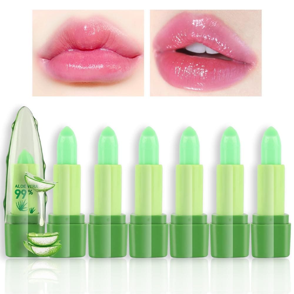 BINGBRUSH Aloe Vera Color Changing Lipstick QueenLong Lasting Lip Care Nutritious Plumper Lip Balm Moisturizer Magic PH Temperature Color Change Lip Gloss Makeup Set for Women