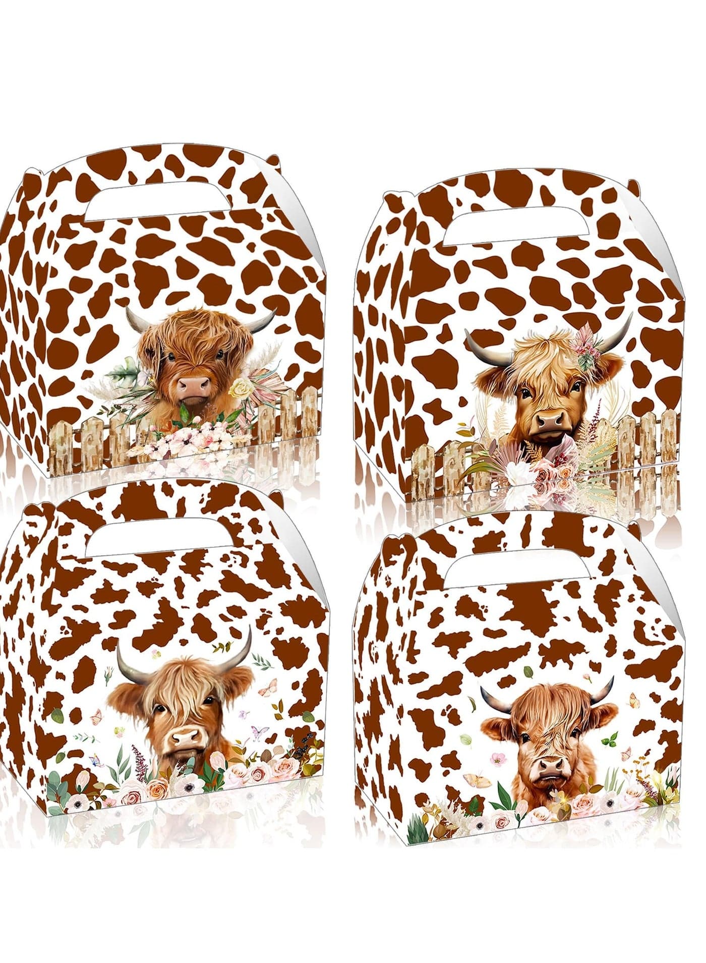 24 PCS Highland Cow Party Favors Bags Boxes Supplies for Tea Brown Western Baby Shower Birthday Candy Cookie