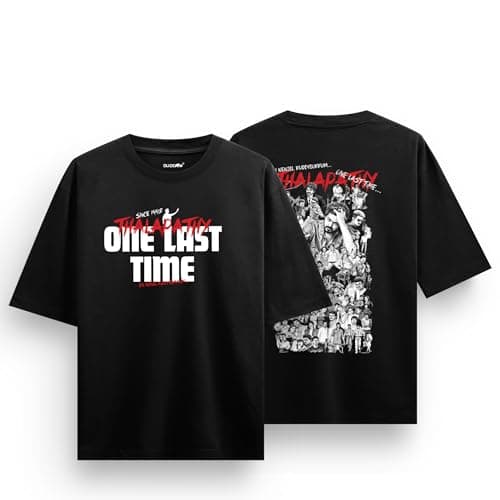 DUDEME One Last Time Printed Vijay Tshirt | Inspired by Jana Nayagan Vijay T Shirt for Men & Women | Black & White Half Sleeve T-Shirt