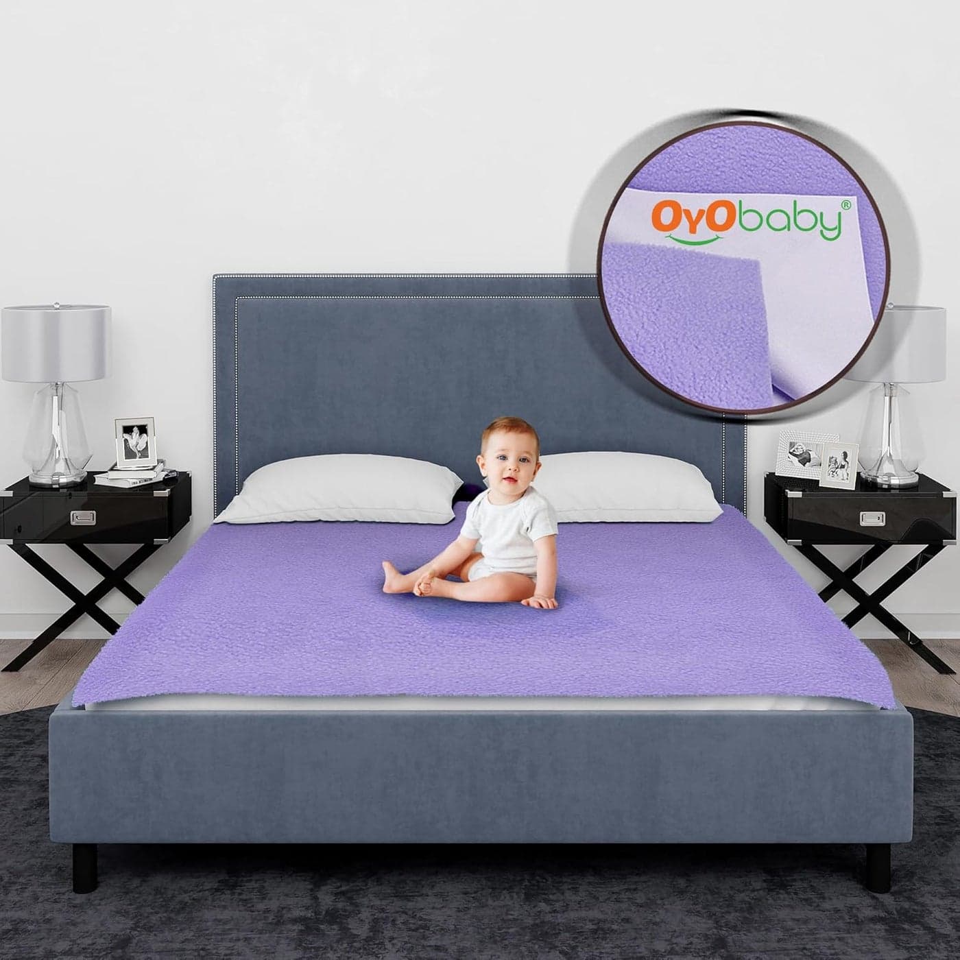 OYO BABY Cotton Waterproof Quick Dry Sheet for Baby Bed Pad Baby Bed Protector Sheet for Toddler Children Double Bed Size 260Cm X 200Cm Voilet