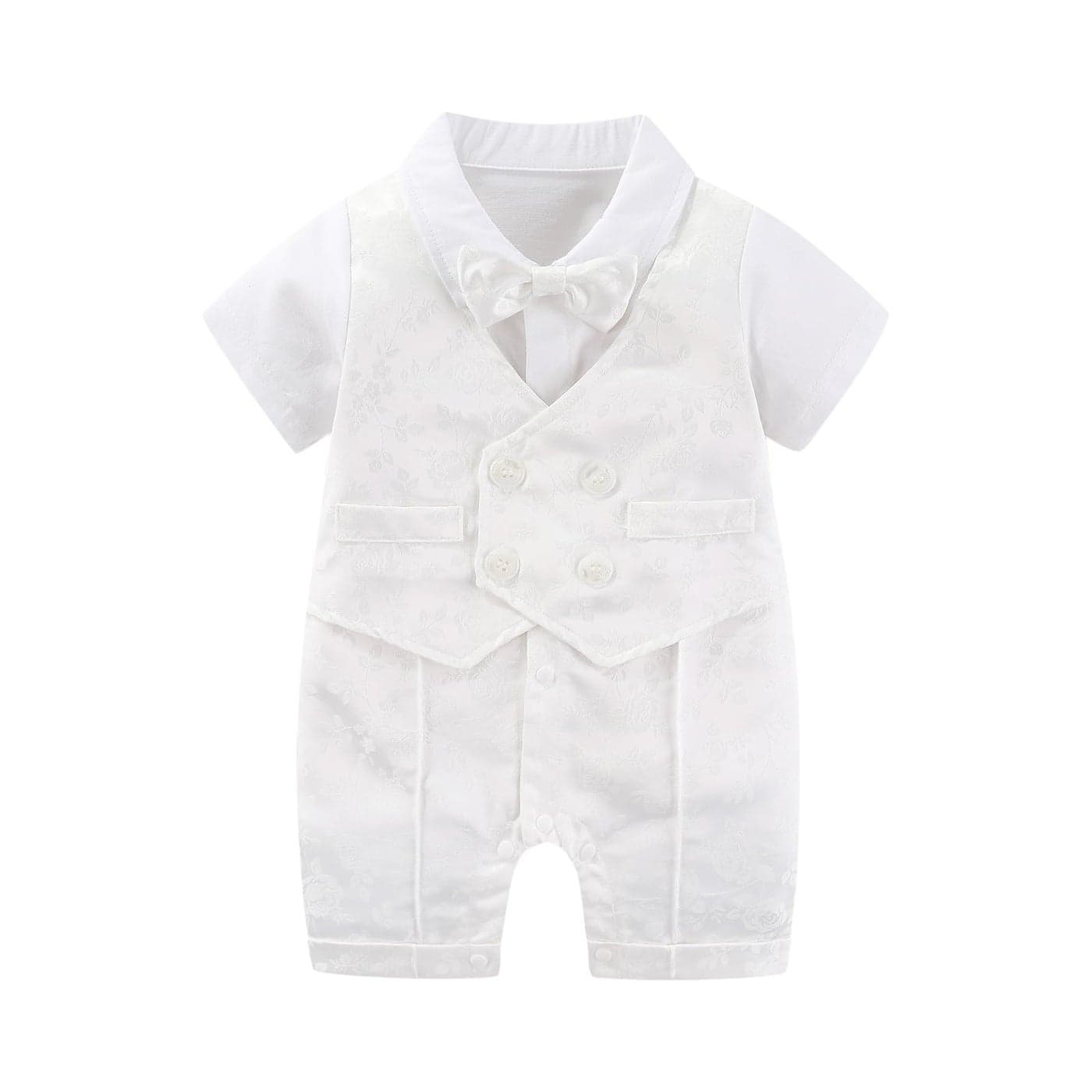 Hresadio Baptism Outfits for Baby boys Christening Outfit Dress Shirt Romper Bowtie Newborn Tuxedo Jumpsuit Formal Suit White 69 Months
