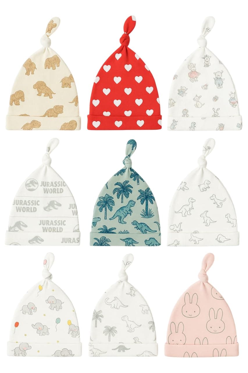 DAADUN Newborn Baby Caps – 100% Cotton, Soft Winter Caps for Babies (0-6 Months) – Stylish & Comfortable Baby (in, Age, 3 Months, 6 Months, Pack of 3, Print 3)