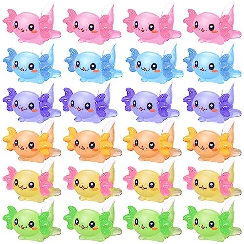 Junkin 24 Pcs Mini Axolotl Resin Charms Miniature Axolotl Ornament Tiny Animal Figures for DIY Garden Dollhouse Birthday Party Decoration Aquarium