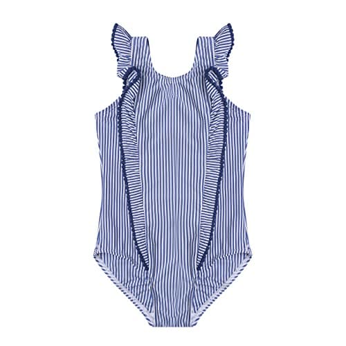 LIZENS Girls Swimsuit One Piece Swimwear Ruffle Beach Bathing Suit (6-7T, Blue)
