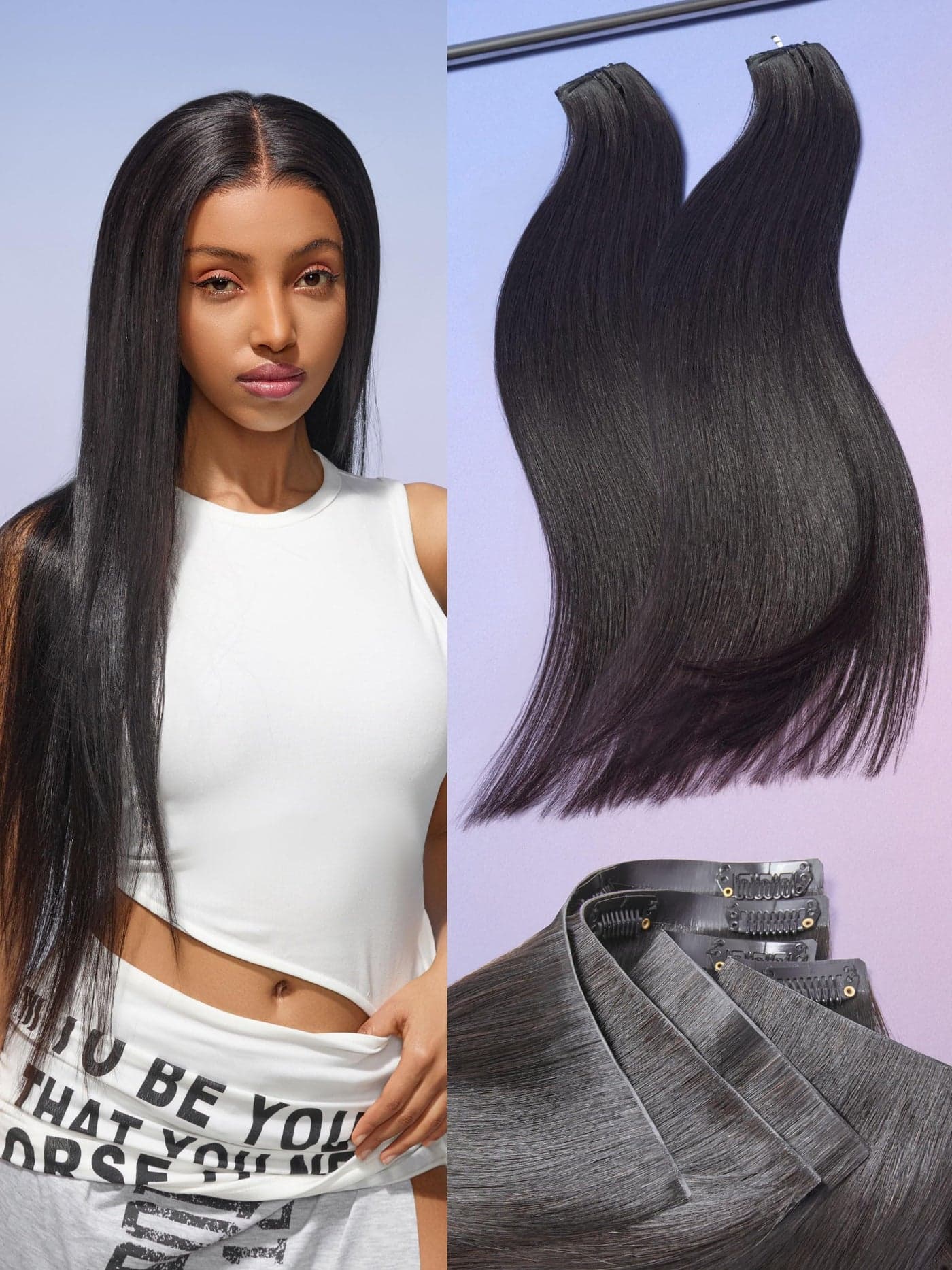 LUVME Invisible Clip in Hair Extensions16 Inch 2 Pack 220g 12pcs Silky Straight Invisible Clip ins Hair Extensions Human Hair Natural Black Hair for Women