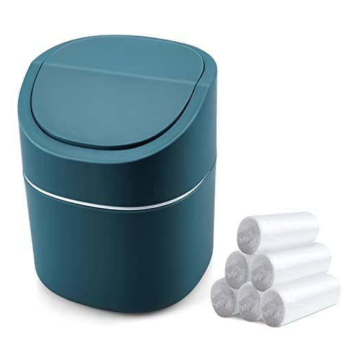 Business King Mini Desk Trash Can with Lid with Trash Bags 180 Pcs Swing-Lid Tiny Countertop Garbage Bin Small Table Top Plastic Covered Waste Basket