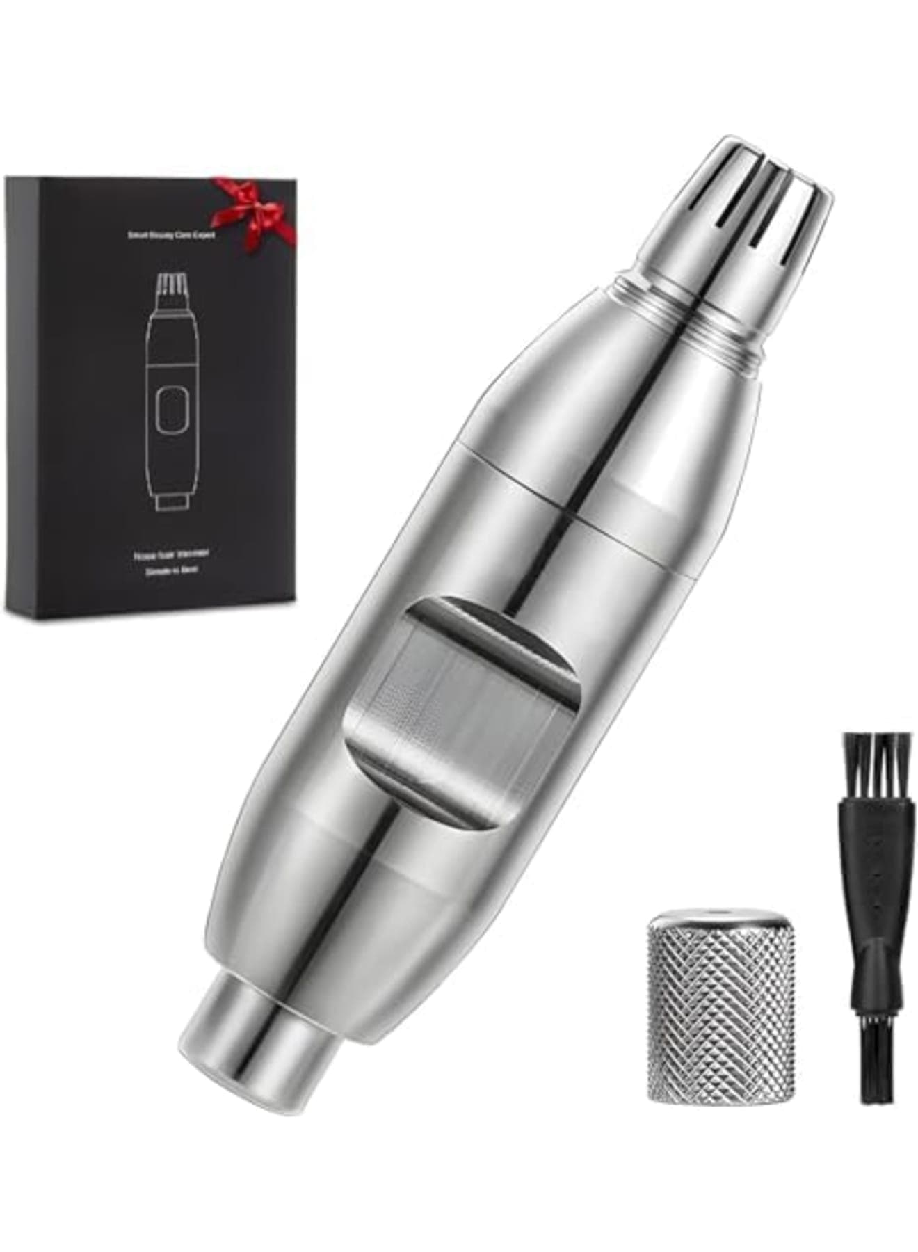 Portable Nose Hair Trimmer for Men, Waterproof Ear Hair Trimmer Grooming Kit, Painless Manual Trimmer for Nose and Ear Hair Removal, Silver - Compact, Easy-to-Use, Hygienic Grooming Solution