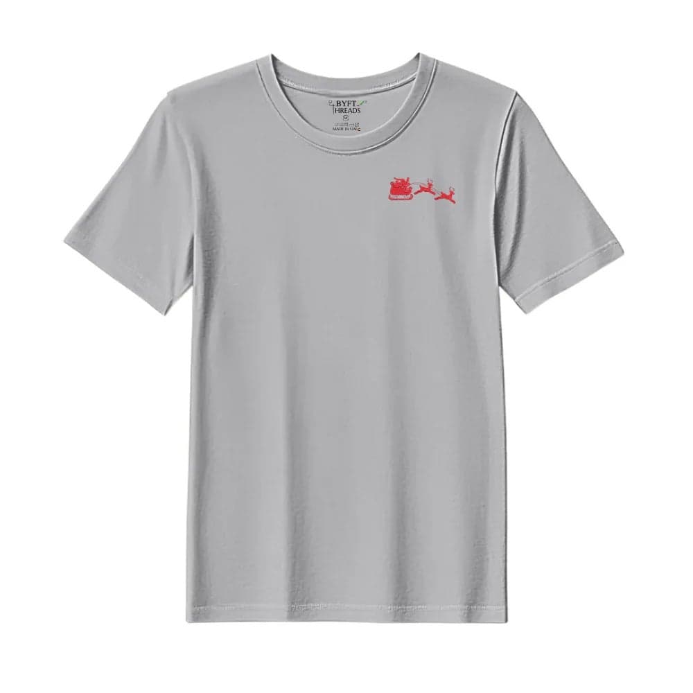 Threads Large Grey Polycotton T-Shirt - Christmas "Christmas Sleigh with Reindeer" Embroidered Design, Premium Holiday Collection