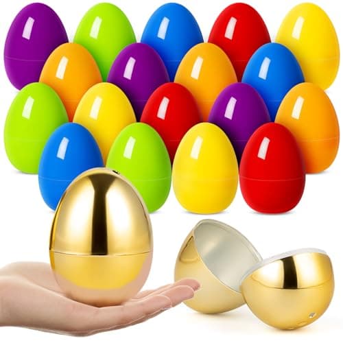 VOpitos 35 Easter Plastic Eggs 36 Empty Easter Eggs with 2 Golden Eggs Bulk Fillable Hinged Eggs for Easter Egg Hunt Basket Stuffers Fillers Easter Party Favor for Kids