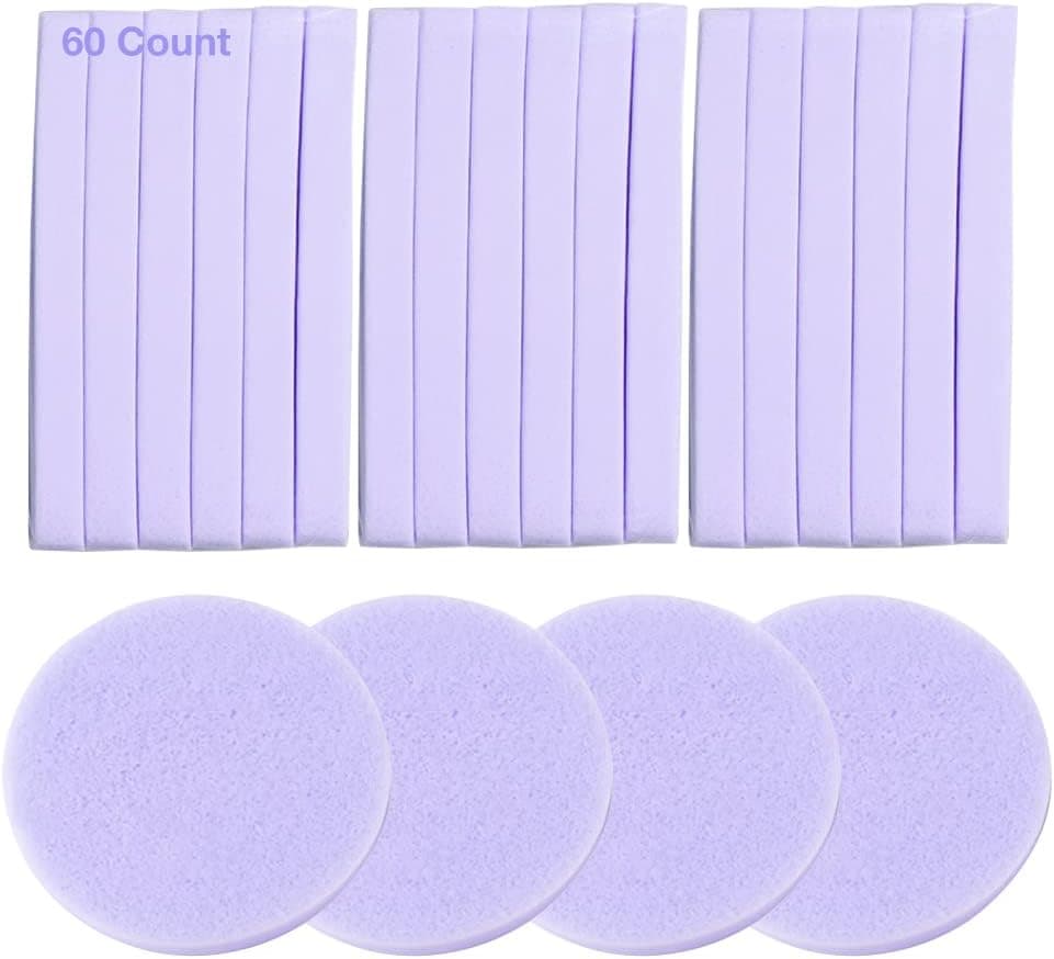 Facial Sponge Compressed Makeup Remover 60 Count Wash Pads Round Soft Face Cleansing Sponges for Woman Exfoliating MaskMakeup RemovalSpa CleaningPurple