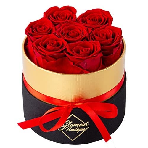 GLAMOUR BOUTIQUE Eternal Preserved Roses in a Box - Flowers Forever, Rose Forever in a Box for Wife, Birthday Gifts for Her, 7 Roses, Red