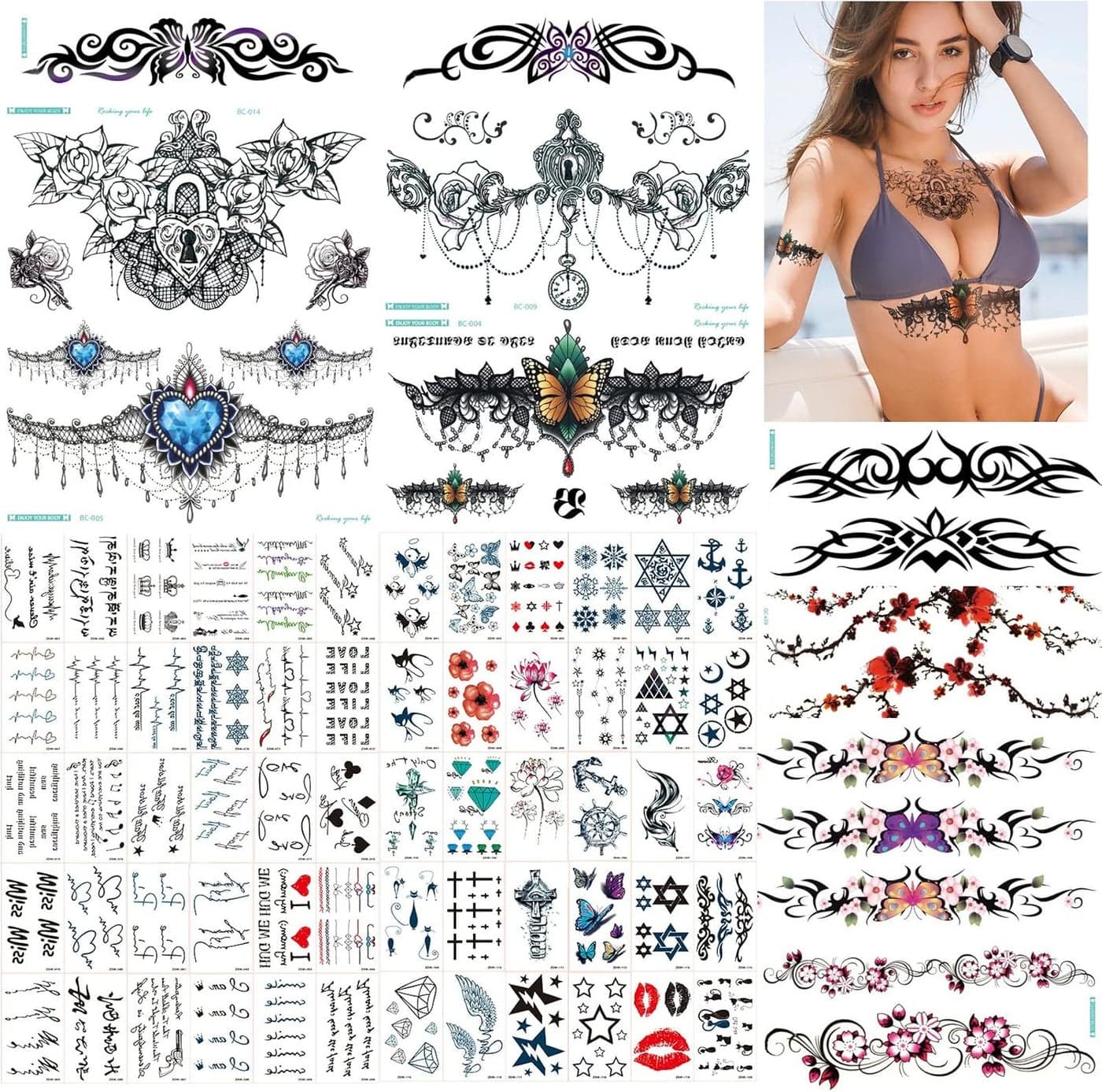 SNAILGARDEN 69 Sheets Temporary TattoosFake Waterproof Tattoos Kits Body Art StickerPermanent Removablefor Adults Teens Men and Women