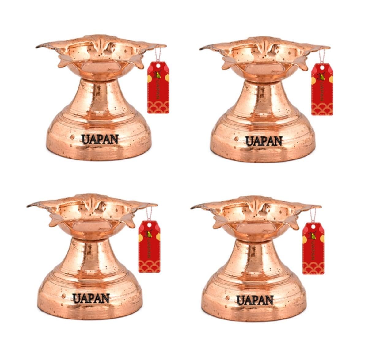 UAPAN Copper panchmukhi Diya for Puja, Temple, Home and Office(Copper Diya Pack of 4)