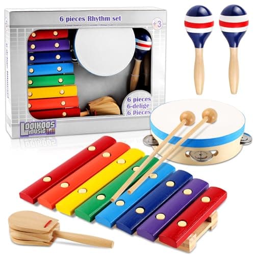 LOOIKOOS Kids Musical Instruments Montessori Wooden Toys for ToddlersPercussion Instruments Set for Kid Preschool Educational Musical Toys for Boys and Girls Gifts