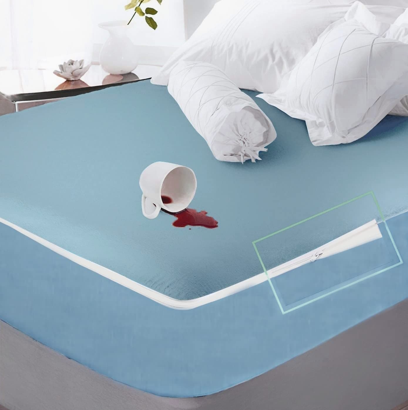 Trance Home Linen Zippered Chain Cotton Waterproof Mattress Protector|Dust Mite Proof, Bed Bug Protection Mattress Cover for Single Bed Size with 8 inch Thick (78 x 36 x 8 inches, Sky Blue)