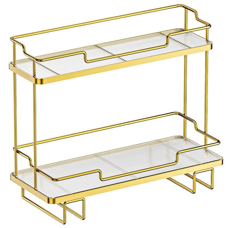 Silver Martini Metal, Plastic Shelf Rack Organizer I Stand Holder with Double Soap Dish I Toothbrush Holder Tumbler I Bathroom Organizer I Standing Rack for Cosmetics I (2 Tier), Multi-Coloured