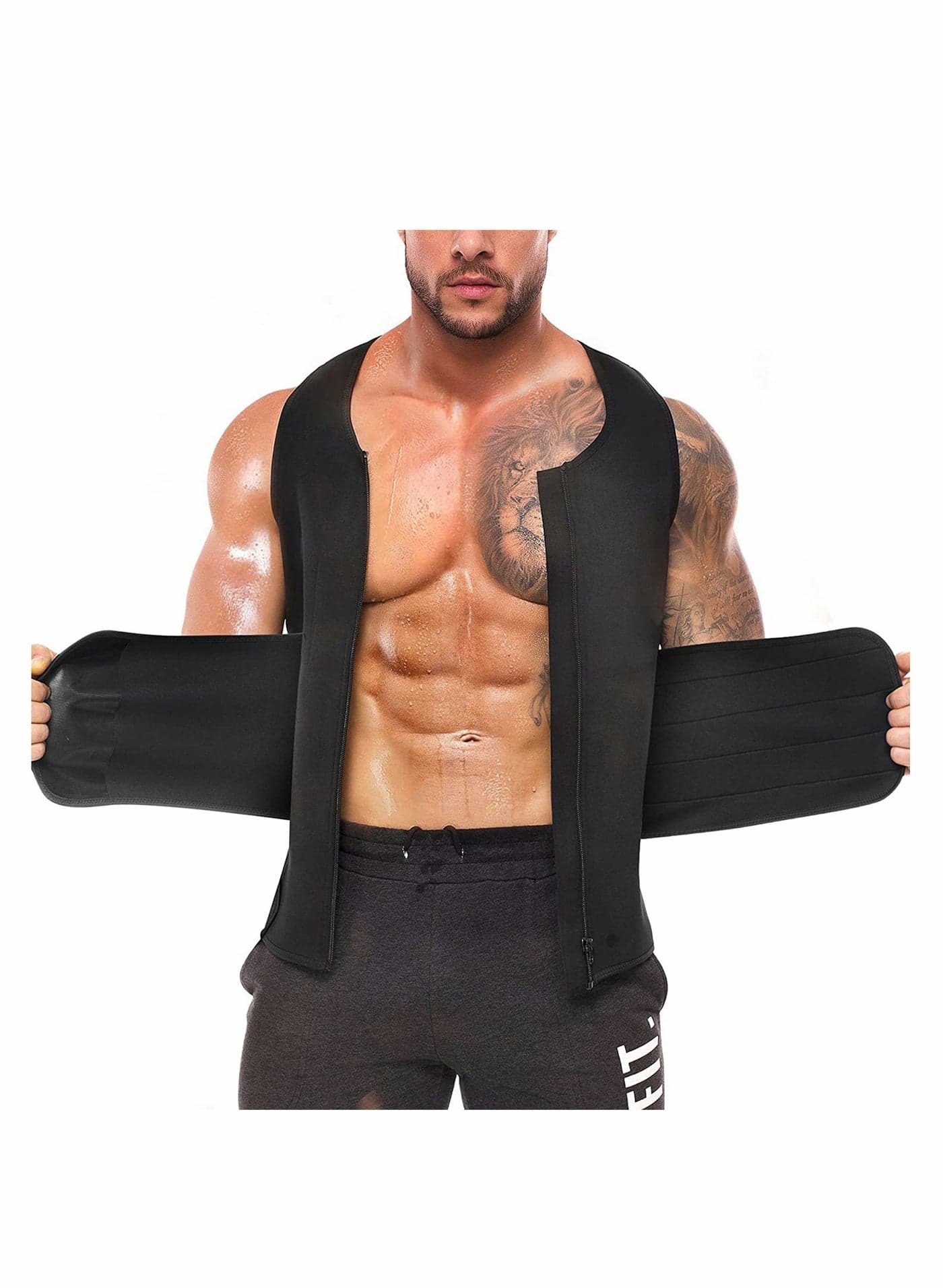 Sauna Vest with Waist Trainer for Men, 2 in 1 Mens Abdomen Trainer Neoprene Slimming Workout Vest Shaper Promotes Healthy Sweat, Weight Loss, Lower Back Posture — M