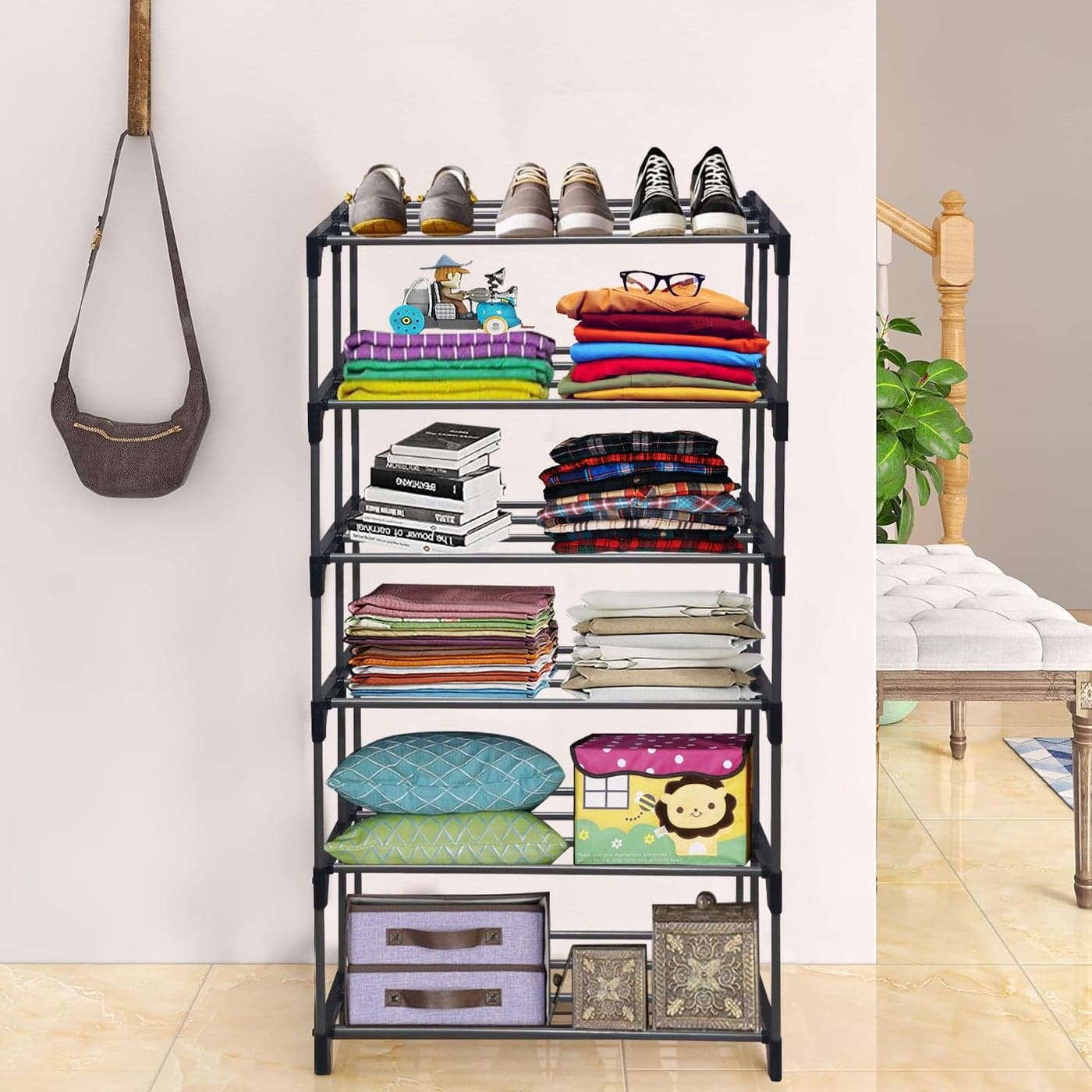 GlowSilk 6 Tiers Collapsible Open Clothes Organzier Wardrobes for Anywhere UseBlue DIY