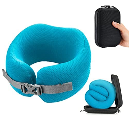 Orthopedic Neck Travel Pillow by Skypillow, Securely Supports Neck to Prevent Neck Cramps and Pain. Patented Memory Foam Pillow, Removable Washable Cover, Includes Carrying Case (Large)