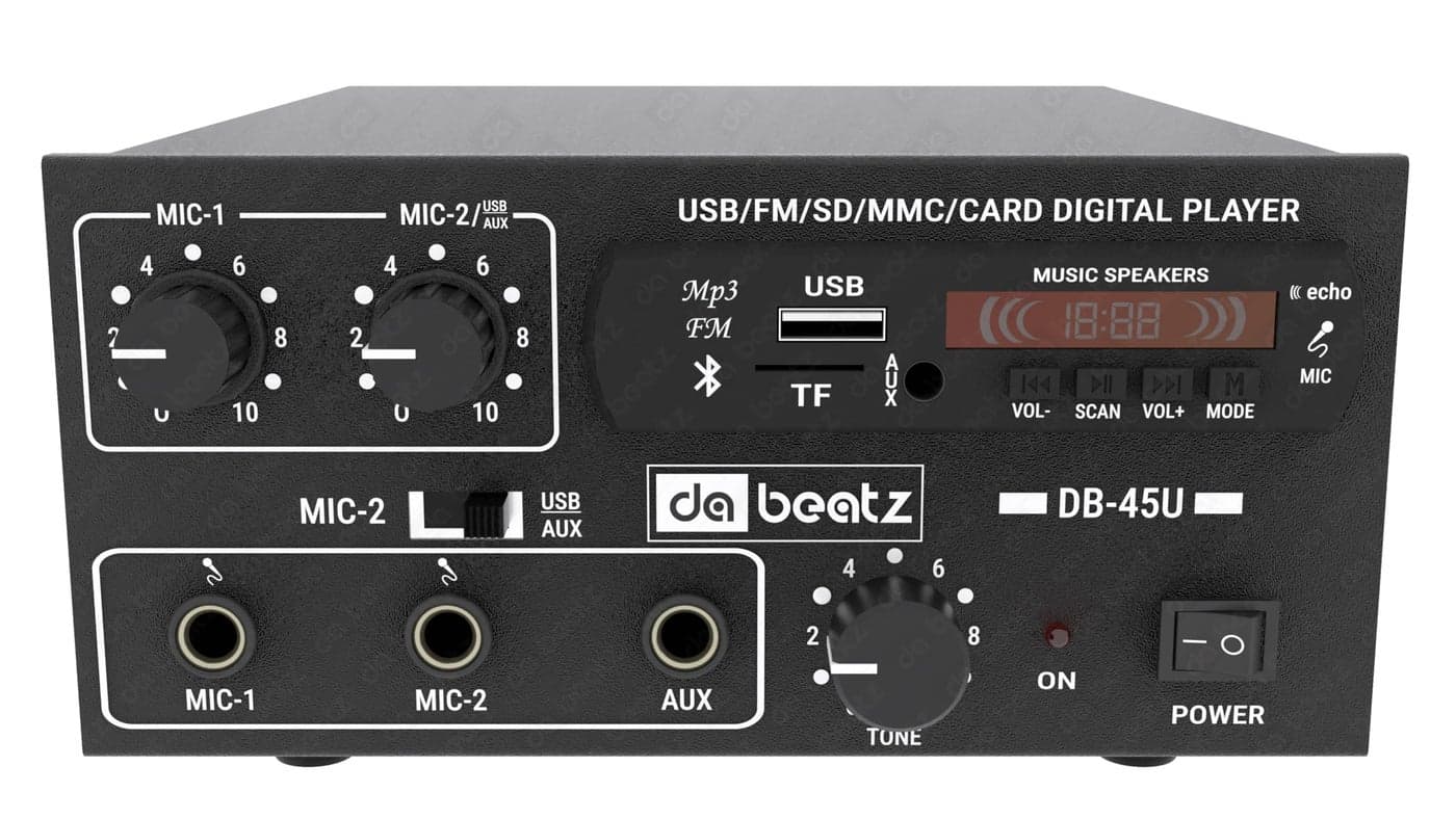 Dabeatz DB- 45U Amplifier with LED Display/Bluetooth/MIC Input/USB/SD Card Slot/FM Radio/AUX Input/Remote Control & Built-in Equalizer with Bass,Treble & Balance Control Power Amplifiers (45Watt)