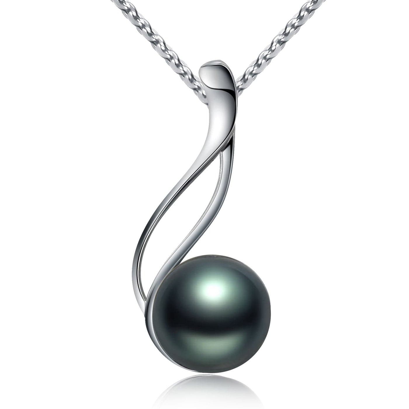 VIKI LYNN Tahitian Cultured Black Pearl Pendant Necklace 9-10mm Round Sterling Silver for Women